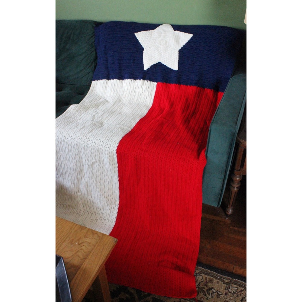 Handmade Crochet Texas State Flag Blanket Afghan Lone Star Red White Blue Throw - Picture 1 of 3